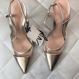 gold slingback heels zara